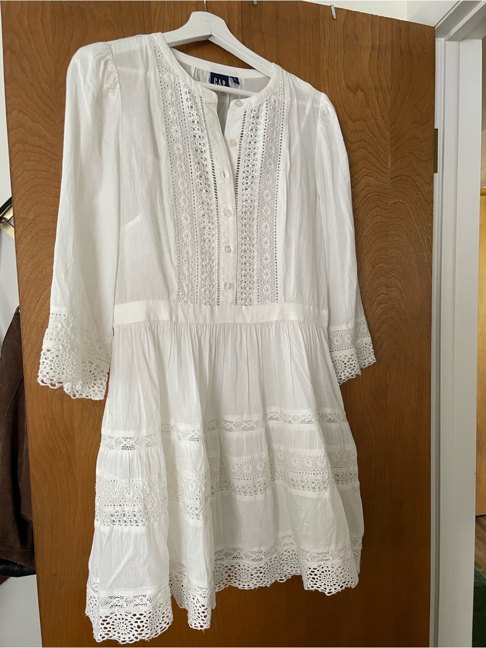 Gap Cotton Dress with Lace Detail, 3/4 Sleeves, S, NWT